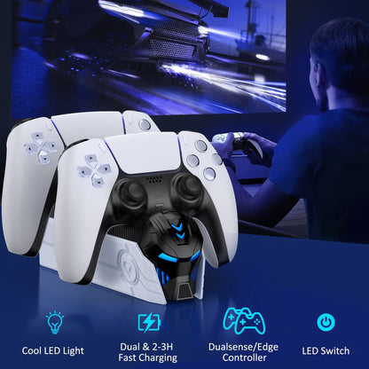 DualSense & DualSense Edge PS5 Controller Charging Station with LED Light, Dual Fast Charging Dock for PlayStation 5 Controllers