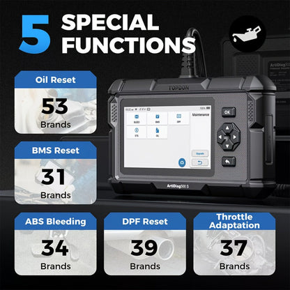 OBD2 Scanner with ABS SRS Engine Transmission Diagnostics 5 Reset Services Oil BMS DPF Throttle – TOPDON AD500S WiFi 5-Inch Touchscreen 90+