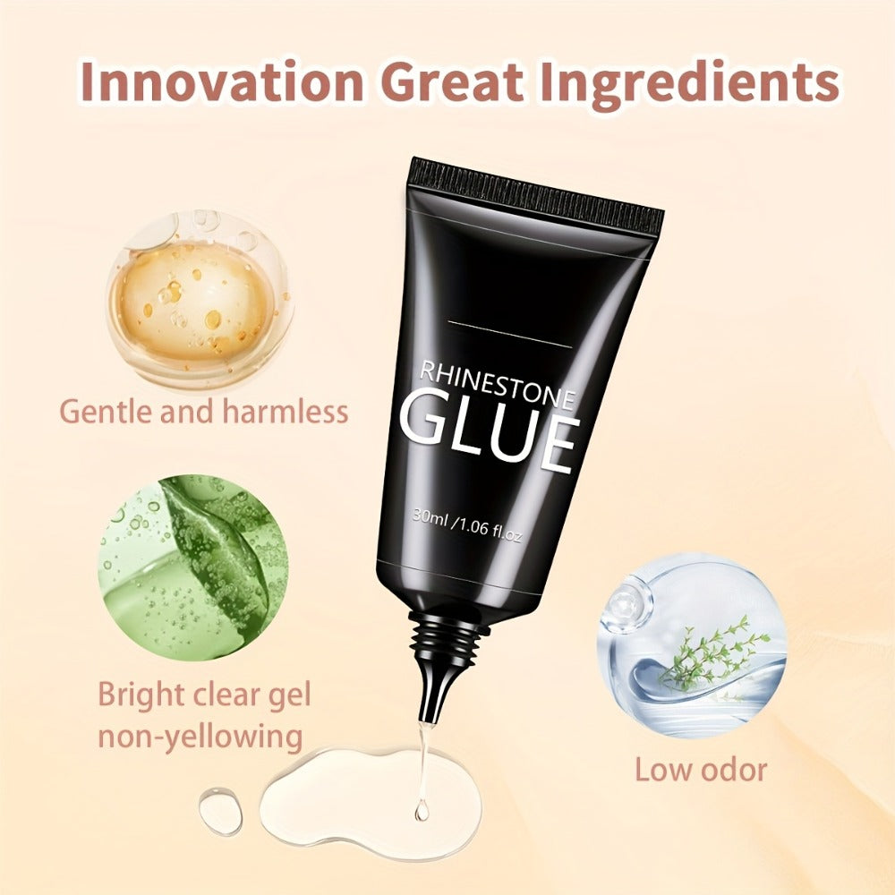 Nail Glue for Rhinestones 2pcs, LED Cured Gel Adhesive for 3D Charms, Gems & Bling Nail Art Decorations