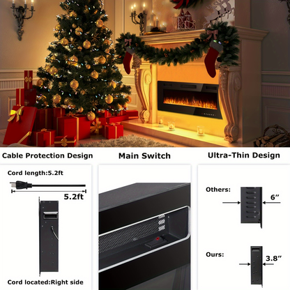 Wall Mounted Electric Fireplace Recessed In-Wall Linear Heater Multicolor Flame 750W/1500W Touch Screen for Garden, Patio and Yard Use