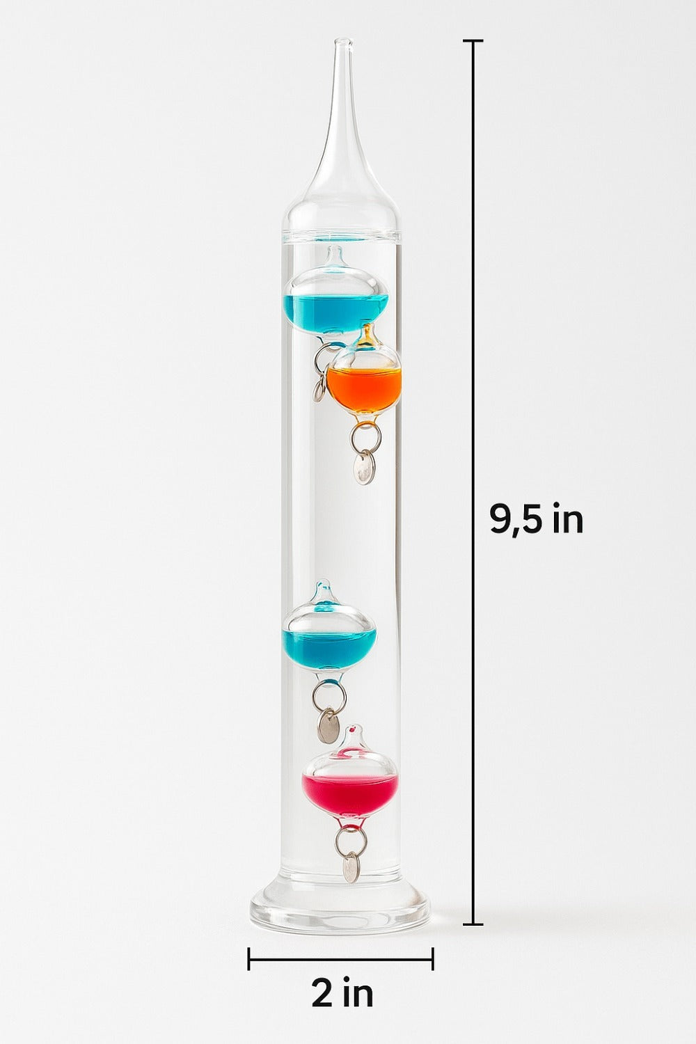 Galileo Thermometer Glass Multicolor Floating Spheres 9.5 Inch Decorative Temperature Display for Entryways, Bedrooms and Living Spaces