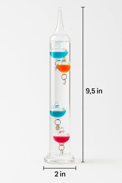 Galileo Thermometer Glass Multicolor Floating Spheres 9.5 Inch Decorative Temperature Display for Entryways, Bedrooms and Living Spaces