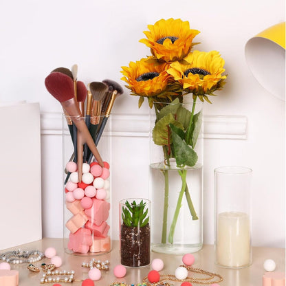 Clear Glass Cylinder Vases Set of 16, 4 6 8 10 Inch Tall Glass Vases for Centerpieces, Floating Candle Holders
