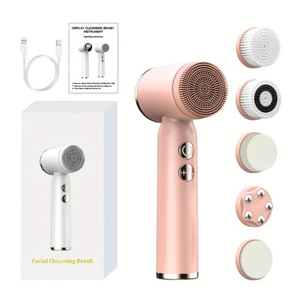 EMS Microcurrent Face Massager Device V-Face Lifting Double Chin Reducer Neck Rejuvenation 6-in-1 Brush Heads for Home or Salon Spa Use