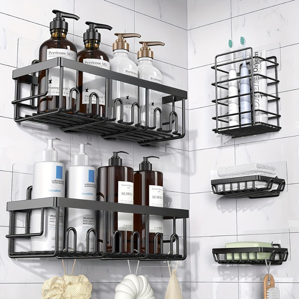 Shower Caddy Organizer 5 Pack Adhesive Rustproof Stainless Steel Shower Shelves with Soap Holder No Drilling Bathroom Storage Rack