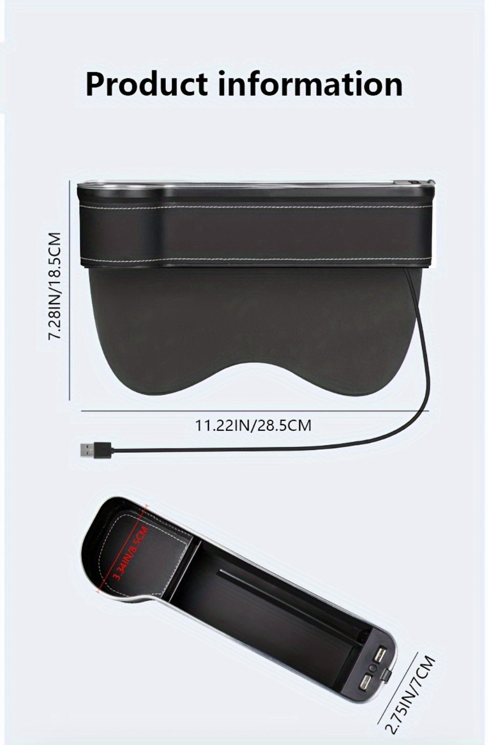 Black Lighted Seat-Gap Car Organizer with Phone Slot, USB Ports and Driver, Passenger or Pair Options