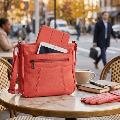 Genuine Leather Messenger Bag for Men Women Anti-Theft Zipper Multi-Pocket Shoulder Crossbody Bag Laptop Organizer Spacious Handbag Purse