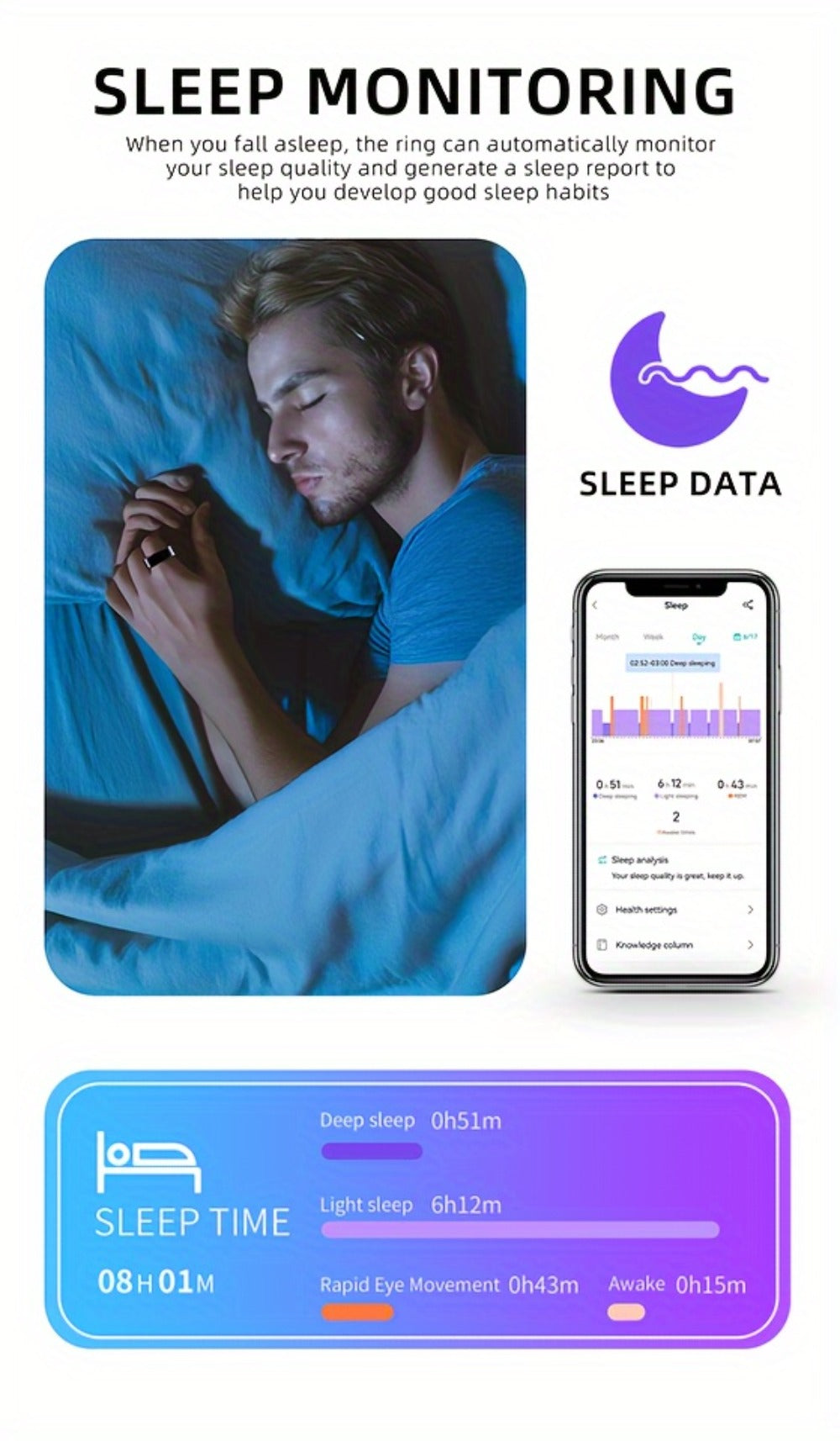 Health Monitoring Smart Ring with Heart Rate HRV Sleep Tracking, Steps Calories Body Temp & Menstrual Cycle – Bluetooth 5.3, iOS & Android