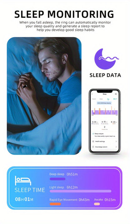 Health Monitoring Smart Ring with Heart Rate HRV Sleep Tracking, Steps Calories Body Temp & Menstrual Cycle – Bluetooth 5.3, iOS & Android