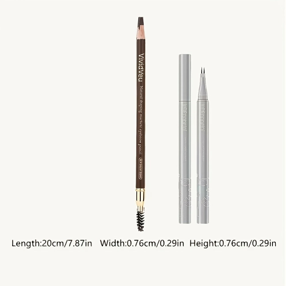 Microblading Effect Brow Pencil 4-Pack with Eyeliner, Waterproof Smudge-Proof Dual-Ended Eyebrow Pen with Spoolie Brush