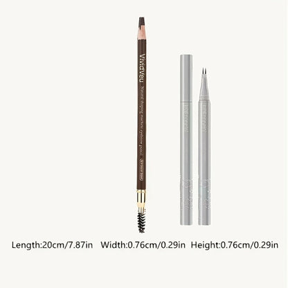 Microblading Effect Brow Pencil 4-Pack with Eyeliner, Waterproof Smudge-Proof Dual-Ended Eyebrow Pen with Spoolie Brush