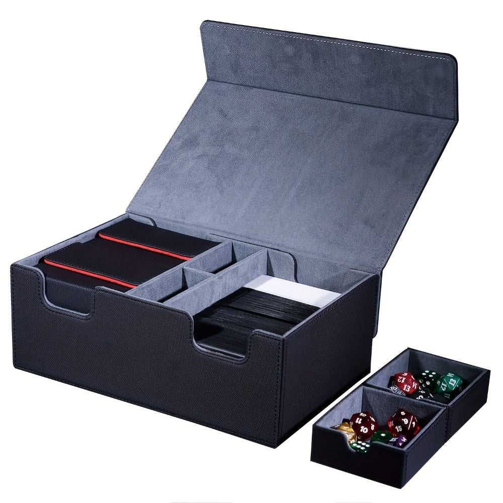 Magnetic Deck Box 600+ Cards High Capacity MTG Card Storage Case 4 Deck Slots with 2 Dice Tray TCG YuGiOh Trading Card Organizer