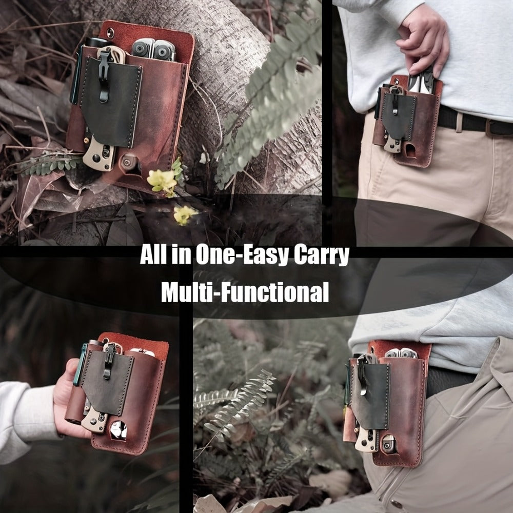 Multitool Belt Holster with Belt Clip & Loop, EDC Everyday Carry Organizer Sheath for Multi-Tools, Flashlight & Pen Holder, 4x5.5x1 Inch