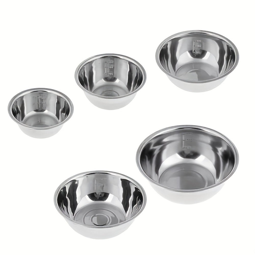 5-Piece Mixing Bowl Set with Five Nested Sizes and Source-Marked Capacity and Diameter Labels