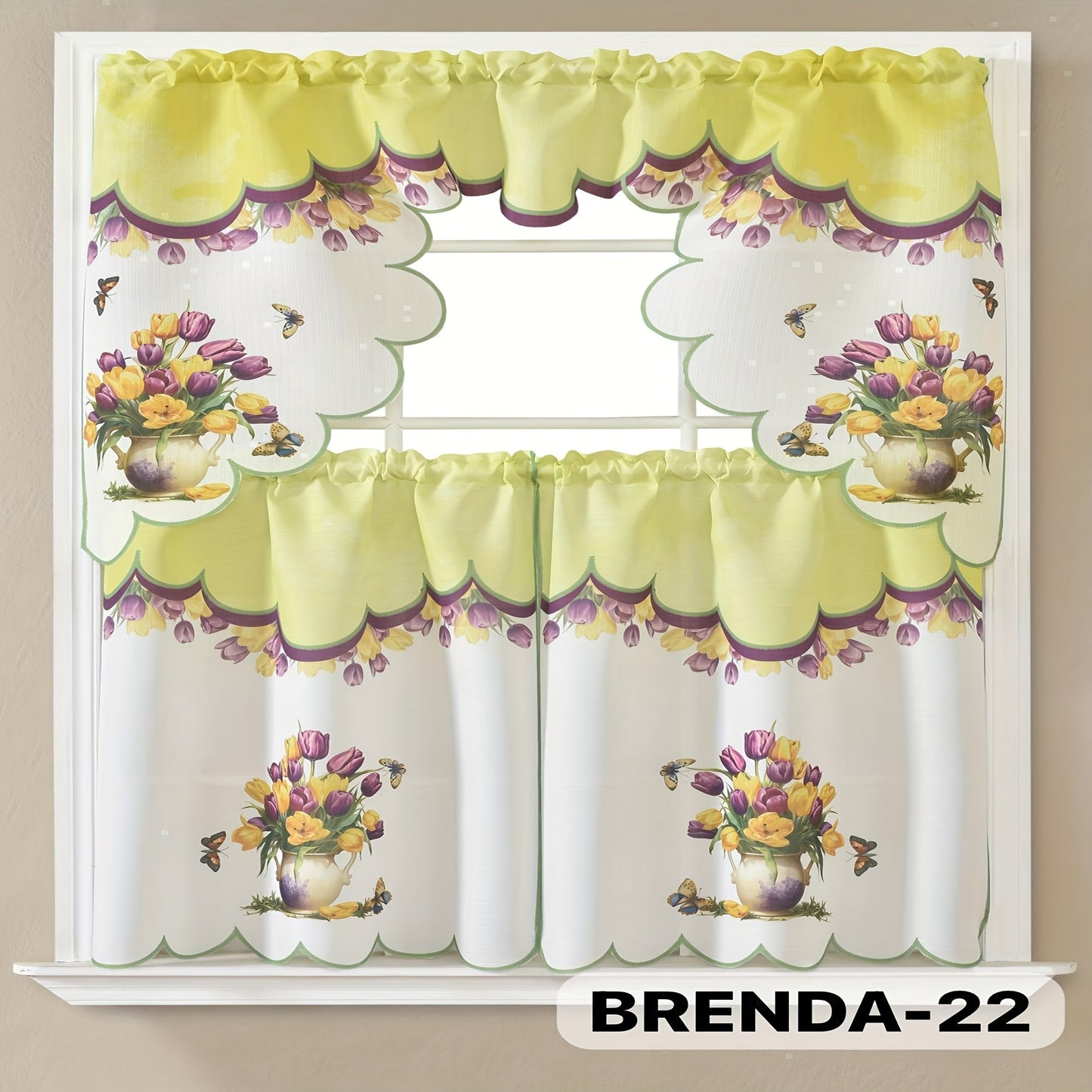 Kitchen Curtains 3 Piece Set Embroidered Satin Valance and Tiers – Rod Pocket Light Filtering Machine Washable 46 Colors