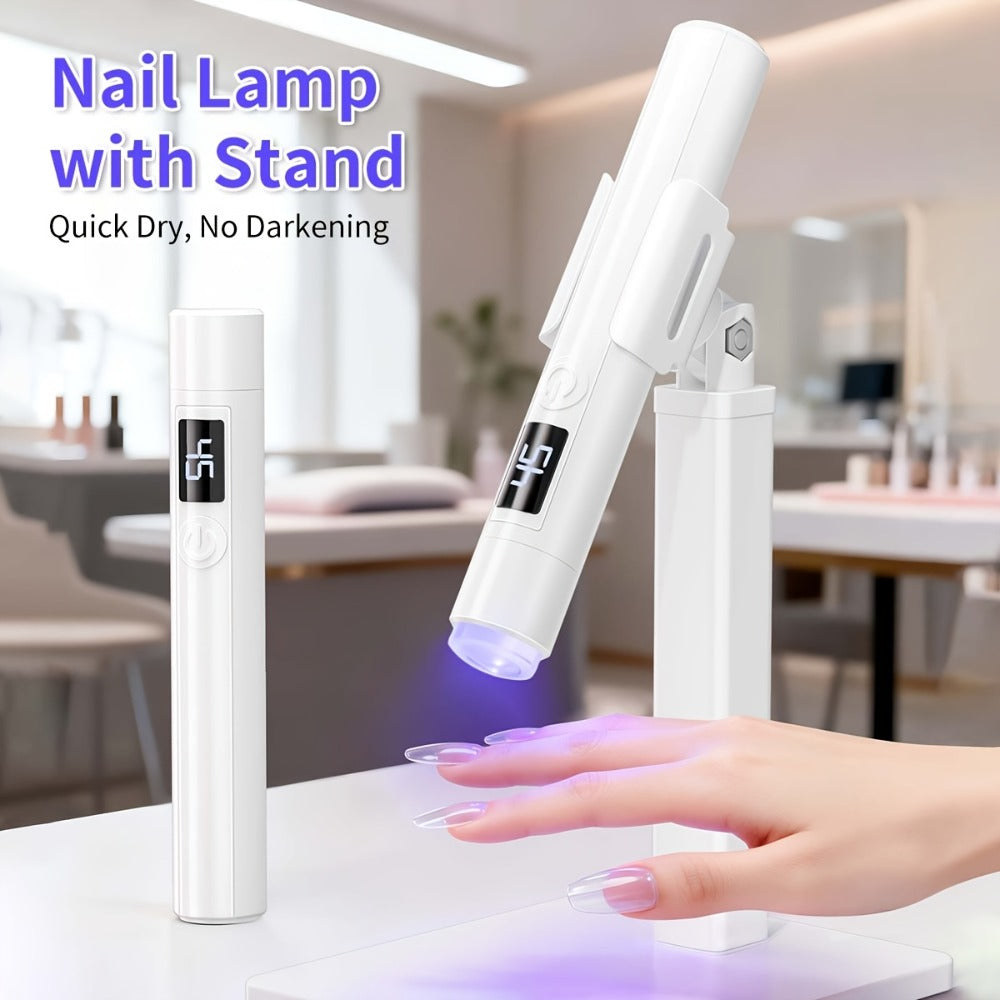 French Manicure Nail Stamper LED Lamp Kit, 4-Head Portable Rechargeable DIY Nail Art Tool with Nail Sticker