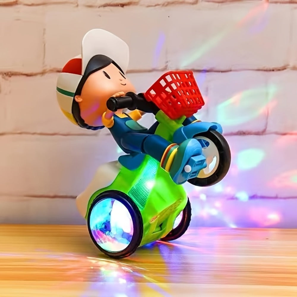 Kids Electric Tricycle Toy Motorcycle with 360° Rotation & Luminous Lights, Push & Power Dual-Mode Stunt Vehicle for Toddlers Boys Girls