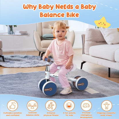 4 Wheel Balance Bike for Baby Toddlers 10-36 Months, First Bike with Adjustable Seat, 90° Steering Limit & Silent Anti-Slip Tires