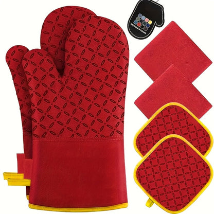 Oven Mitts and Pot Holders Set 6 Piece Heat Resistant Kitchen Gloves Cooking Mitts with Potholder