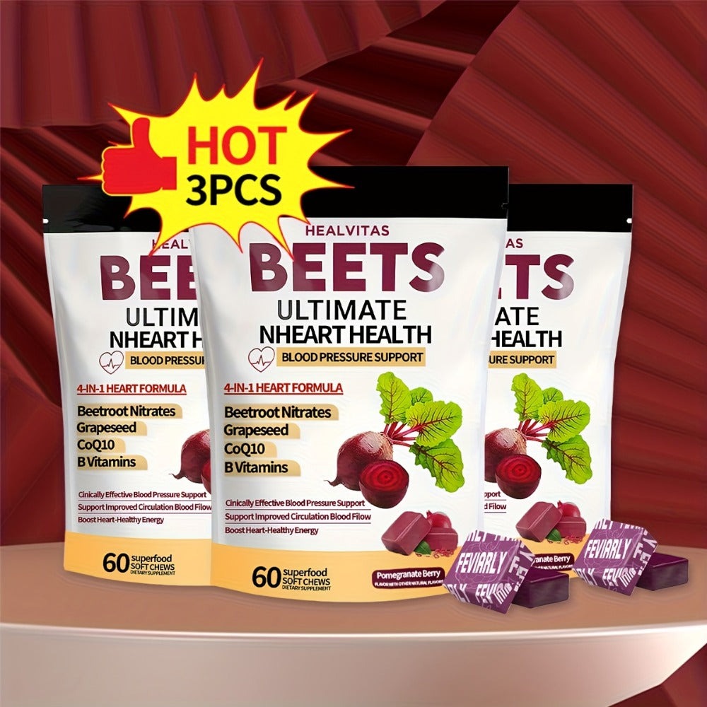 Beetroot Gummies with CoQ10 & Multi-Vitamins, 4-in-1 Heart Health & Blood Pressure Support Supplement