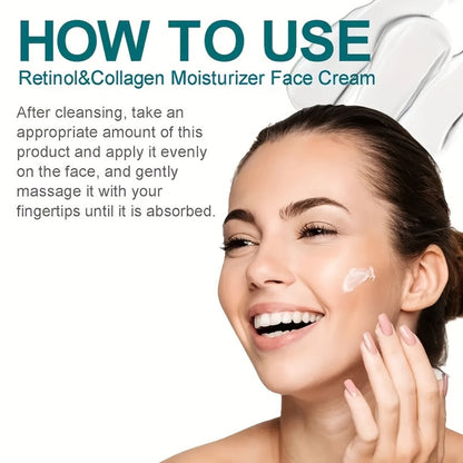 Retinol Cream Collagen Hyaluronic Acid Vitamin C+E Advanced Face Body Hand Cream All Skin Types Day Night Use 1.69 oz Women
