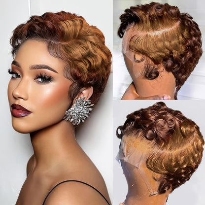 Pixie Cut Wig Human Hair 13x4 HD Lace Front Short Curly Body Wave Loose Deep Wave Finger Wave, for Home, Travel and Salon Hair Styling
