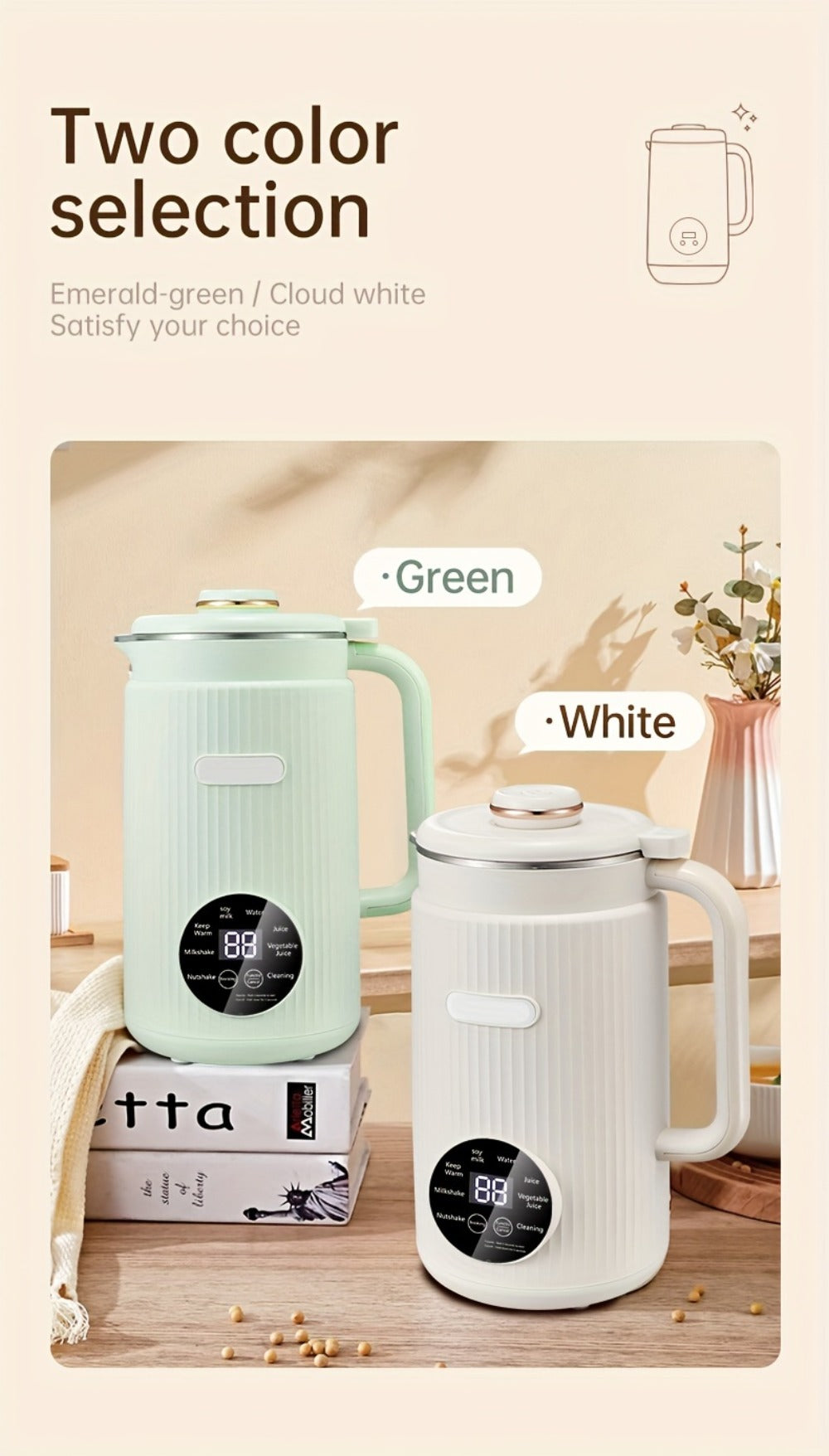 8-in-1 Nut Milk Maker 35oz 8-Blade - Almond Oat Soy Coconut Plant-Based Milk Machine for Entryways, Bedrooms and Living Spaces