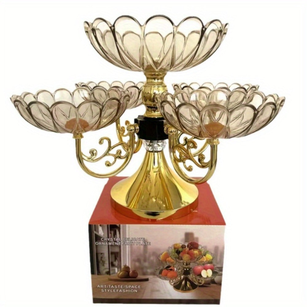 Crystal Rotating Fruit Plate Set 5-Tier – Luxury Round Multi-Layer Snack Candy Dish Bowl for Living Room Coffee Table Home Decor European