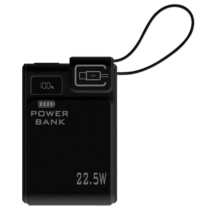 10000mAh Power Bank with 22.5W Label, Built-In USB-A and USB-C Cables, Three Outputs and Display
