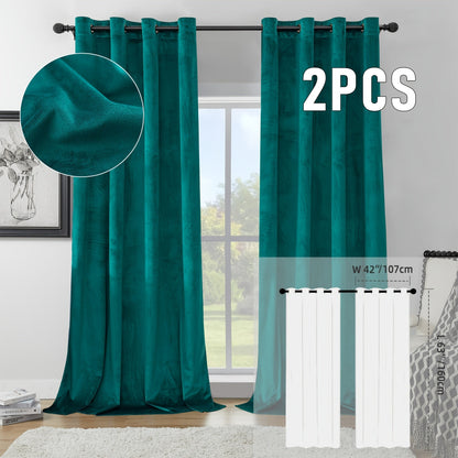 Velvet Room Darkening Curtains 2 Panels, Grommet Top Thermal Insulated Soundproof Blackout Curtains for Living Room Bedroom
