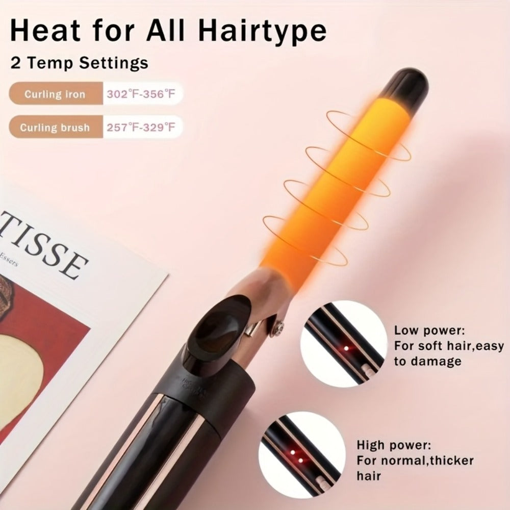 Ceramic Curling Iron Set 5-in-1 with Interchangeable Barrels & Heat Brush, Professional Hair Curler Wand Styling Kit for Waves & Curls