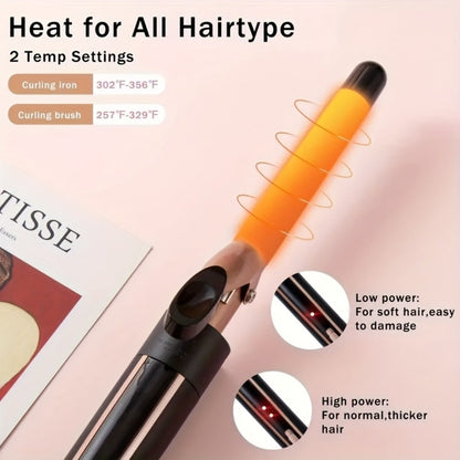 Ceramic Curling Iron Set 5-in-1 with Interchangeable Barrels & Heat Brush, Professional Hair Curler Wand Styling Kit for Waves & Curls