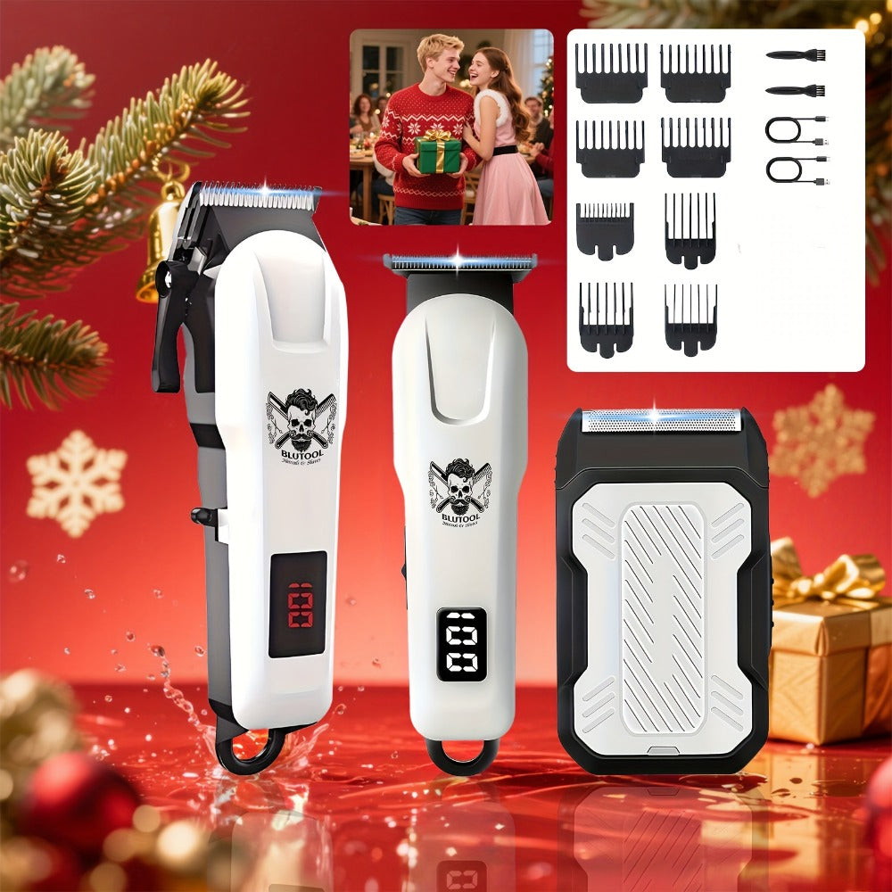 Cordless Hair Clipper Set for Men USB Rechargeable Electric Shaver with LED Display – Professional Grooming Kit 2 or 3 Piece Wireless Hair
