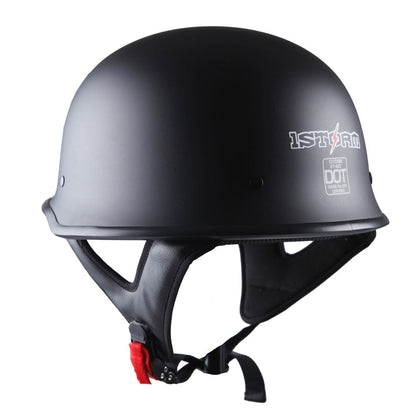 German Style Motorcycle Half Face Helmet – Novelty Skull & Carbon Fiber Design, UV Glossy Finish, Removable Washable Padding