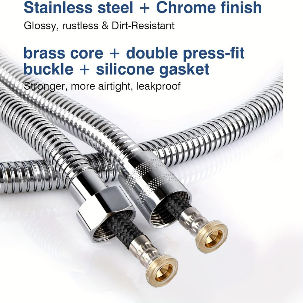 High-Pressure Shower Hose 78.7 Inch Extra Long – 304 Stainless Steel Chrome Plated, Explosion-Proof Braid Mesh