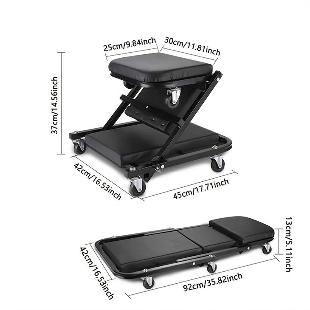 Mechanic Creeper 3-in-1 Z-Shape – 500 lb Capacity Foldable Garage Repair Stool, Lying Sitting Leaning Rolling Creeper with 6 Wheel Rollers