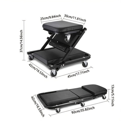 Mechanic Creeper 3-in-1 Z-Shape – 500 lb Capacity Foldable Garage Repair Stool, Lying Sitting Leaning Rolling Creeper with 6 Wheel Rollers