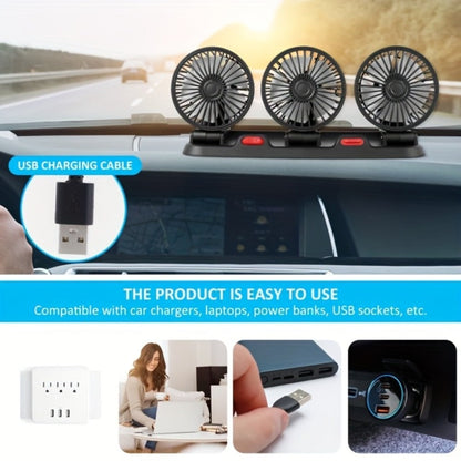USB 3-Head Desk Fan Quiet Operation Adjustable Speed Powerful Efficient Cooling for Home for Home, Office and Desktop Air Circulation