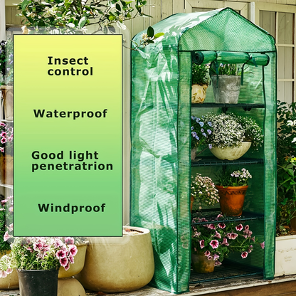 Mini Greenhouse with Steel Frame & Roll-Up Zipper Door, Portable Indoor Outdoor Plant Greenhouse