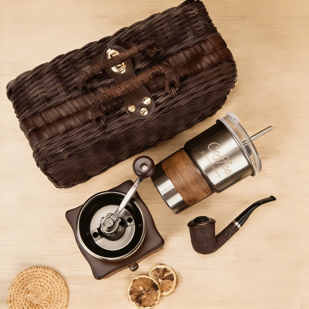 Manual Coffee Grinder Hand Grinder with 304 Stainless Steel Burr, Portable Square Coffee Mill for Travel