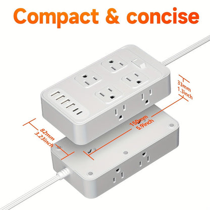 One-Touch Switch Desk Charging Station 14-in-1, 8 Widely Distributed AC Outlets & 6 USB Ports (4 USB-A + 2 USB-C)