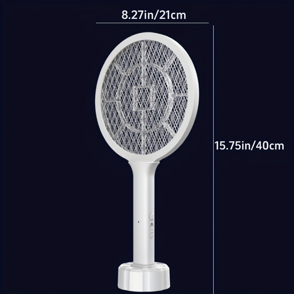 Electric Mosquito Swatter Racket Bug Zapper with LED Night Light & USB Charging, Handheld Insect with Base Stand