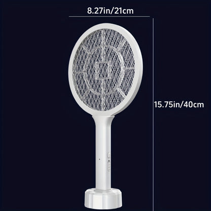 Electric Mosquito Swatter Racket Bug Zapper with LED Night Light & USB Charging, Handheld Insect with Base Stand