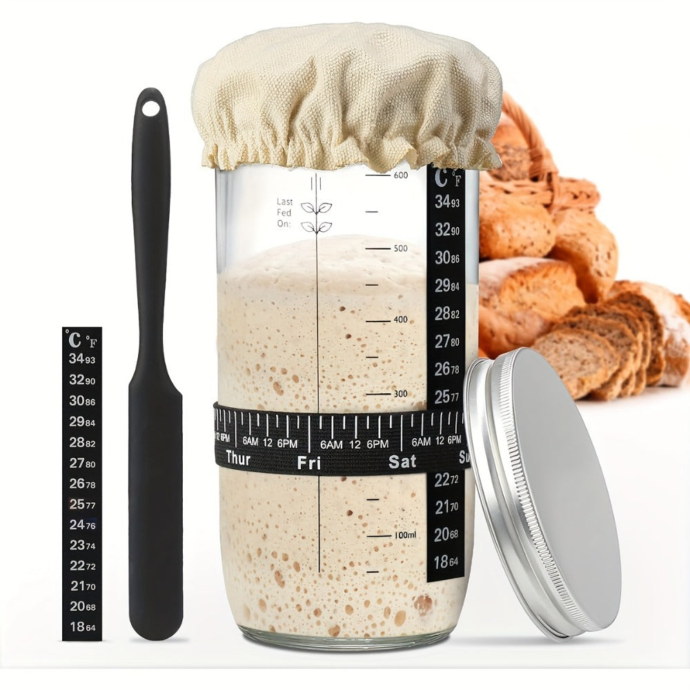 Glass Fermentation Jar Kit 24oz with Thermometer Scraper Cloth Lid Aluminum Lid and Auxiliary for Entryways, Bedrooms and Living Spaces