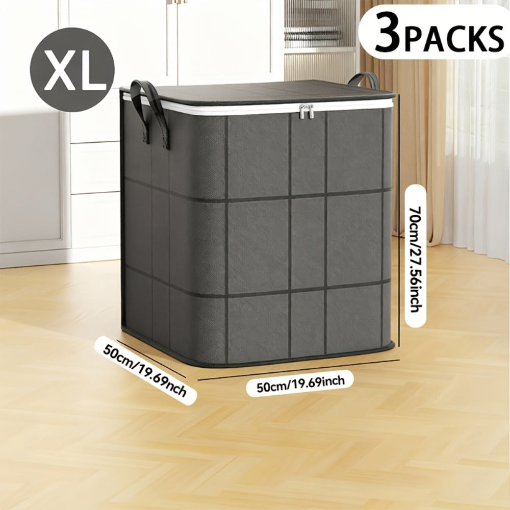 Clothing Storage Organizer Bags 3-Piece XL Foldable Set with Reinforced Handles and Zippers
