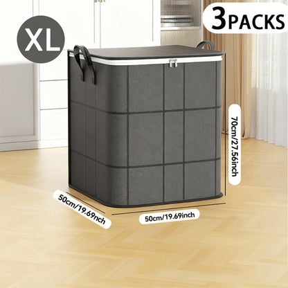 Clothing Storage Organizer Bags 3-Piece XL Foldable Set with Reinforced Handles and Zippers