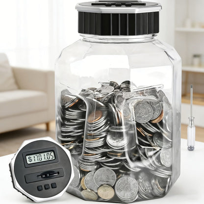 Digital Coin Counting Piggy Bank for Adults, Extra Large 2.4L LCD Counter Jar, Transparent Acrylic Money Saving Bank with Display