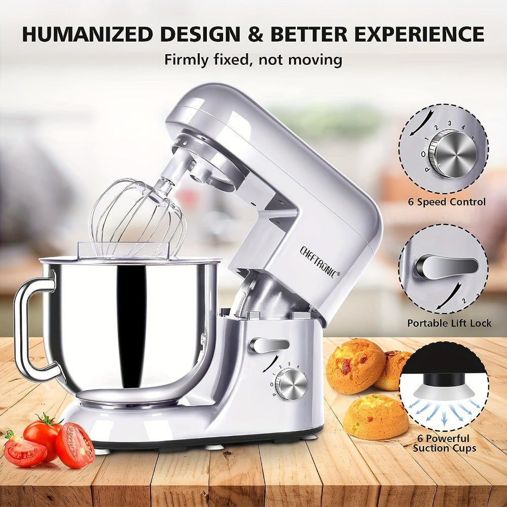 Electric Stand Mixer 7QT 650W, CHEFTRONIC Tilt-Head Dough Mixer with 6 Speeds, Dough Hook, Whisk & Beaters