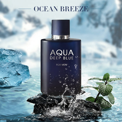 Eau de Toilette Aqua Deep Blue for Men 100ml Spray in Matte Navy Bottle with Matching Boxed Presentation
