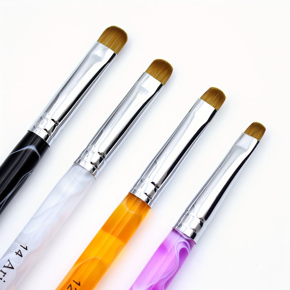 Nail Art Brush Set 4pcs Fine Tip Detail Brushes with Dotting Tool – Nylon Bristle Precision Manicure Brushes #10 #12 #14 #16 for Gel Acrylic